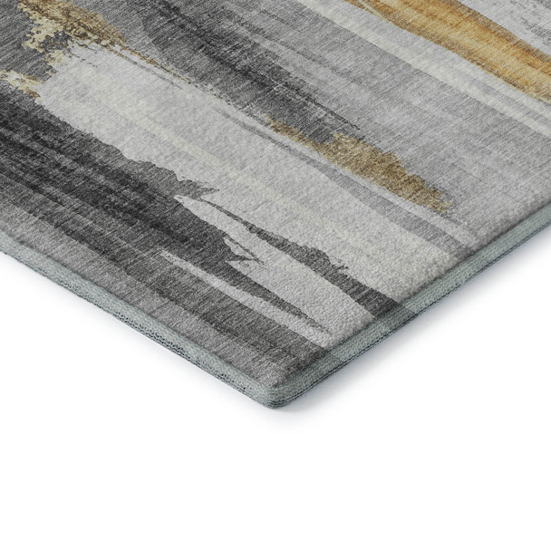 5' X 8' Black Gray And Brown Abstract Washable Area Rug With UV Protection