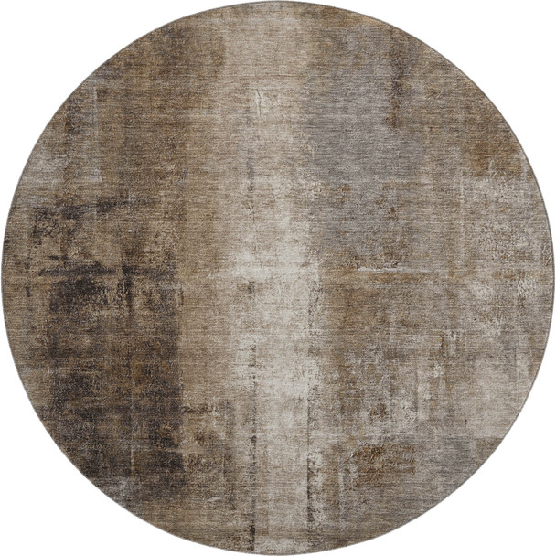 8' Brown Gray And Ivory Abstract Washable Round Rug With UV Protection