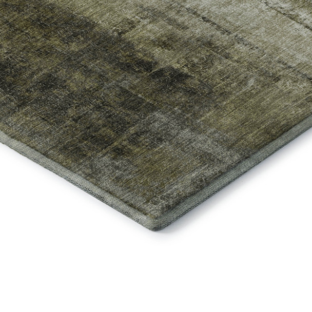 10' X 14' Olive Green Charcoal And Ivory Abstract Washable Area Rug With UV Protection