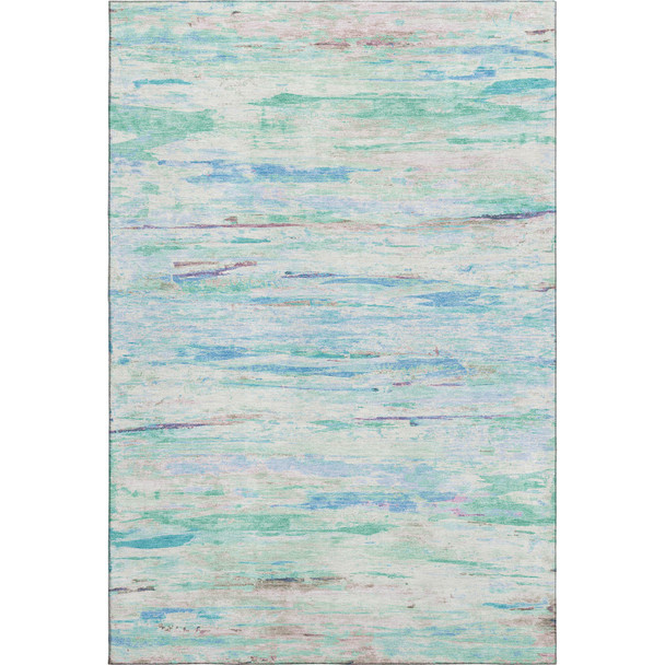 3' X 5' Teal And Ivory Abstract Washable Area Rug With UV Protection