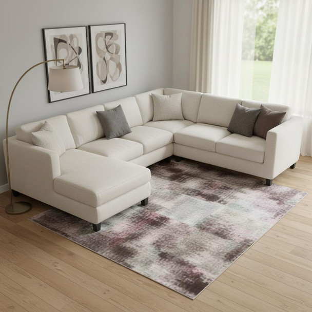 10' X 14' Blush And Gray Abstract Washable Area Rug With UV Protection