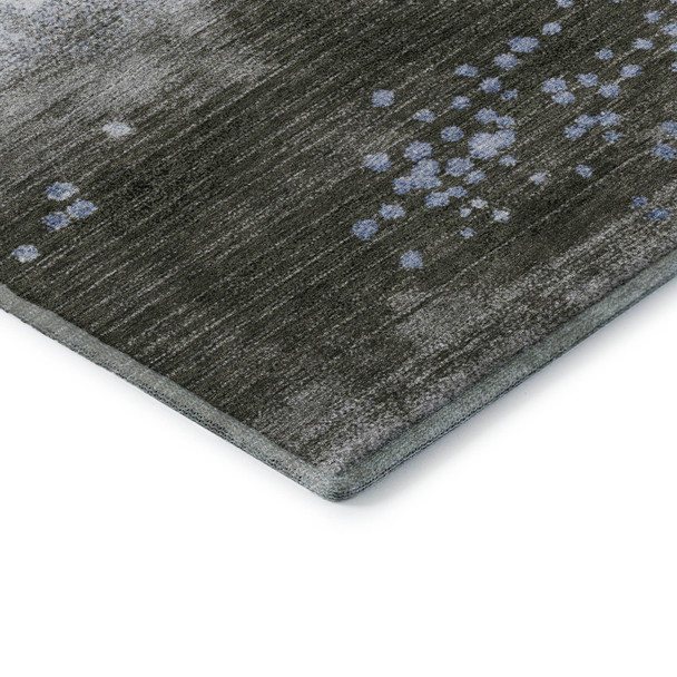 10' X 14' Denim Blue And Chocolate Geometric Washable Area Rug With UV Protection