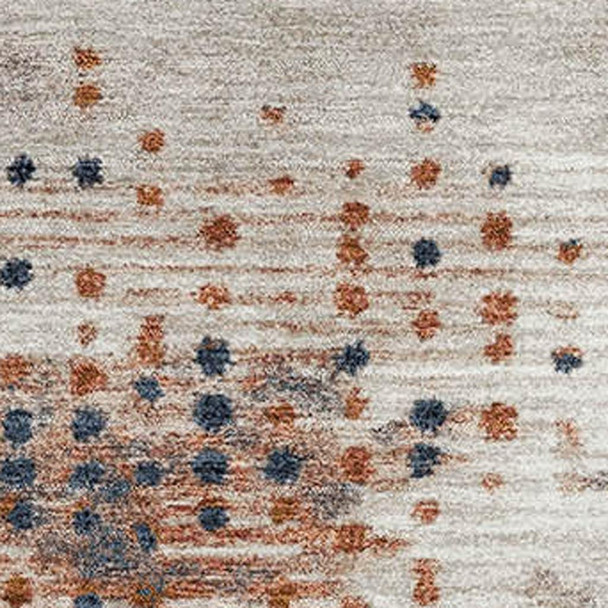 5' X 8' Linen And Blue Geometric Washable Area Rug With UV Protection