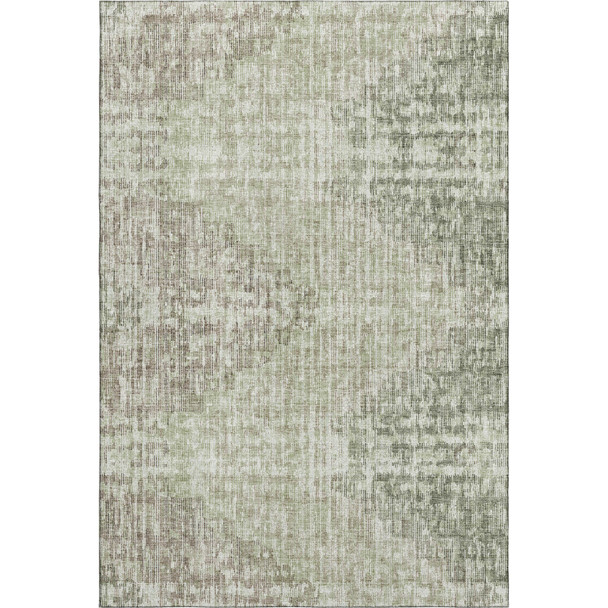9' X 12' Fern Green And Taupe Geometric Washable Area Rug With UV Protection