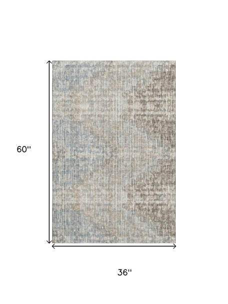 3' X 5' Beige And Gray Geometric Washable Area Rug With UV Protection