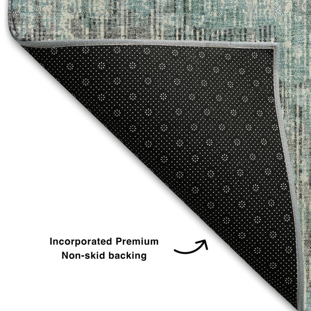 3' X 5' Teal And Gray Geometric Washable Area Rug With UV Protection