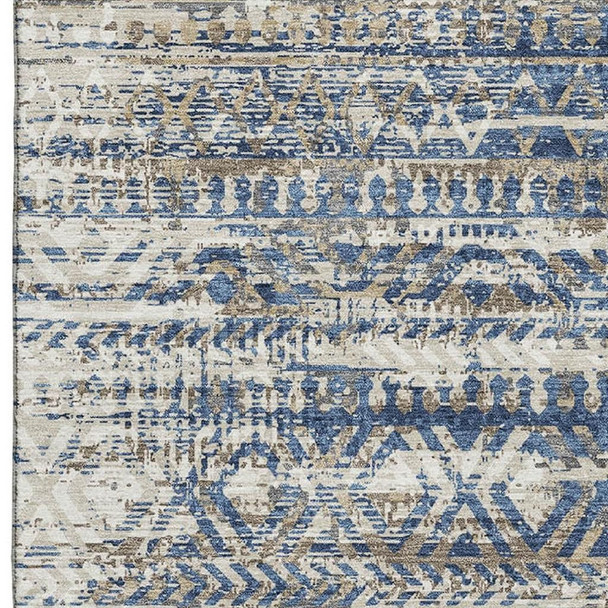 3' X 5' Blue Gray And Beige Moroccan Washable Area Rug With UV Protection