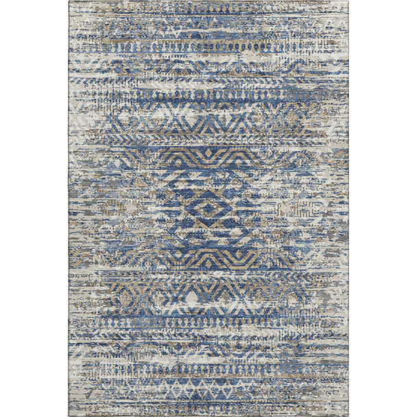 5' X 8' Blue Gray And Beige Moroccan Washable Area Rug With UV Protection