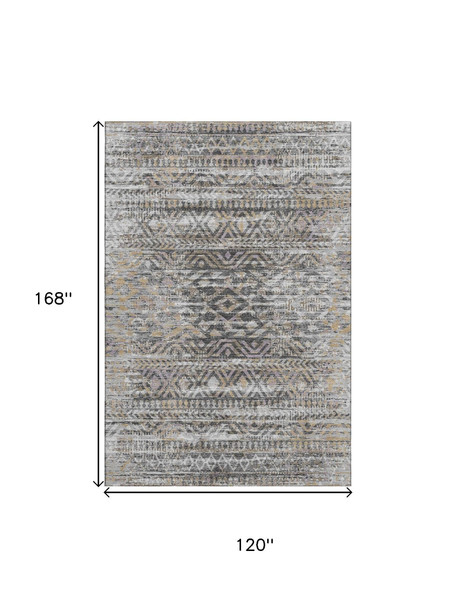 10' X 14' Gray Gold And Ivory Moroccan Washable Area Rug With UV Protection