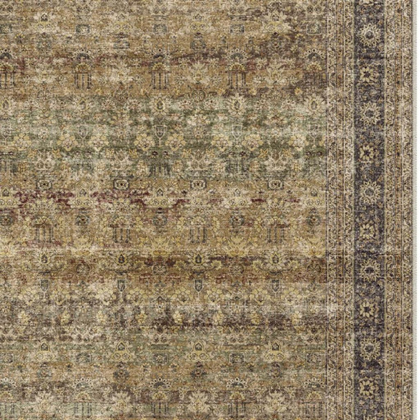 9' X 12' Brown Beige And Green Floral Medallion Washable Area Rug