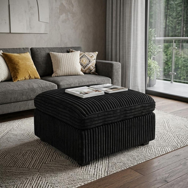30" Black Corduroy Storage Ottoman