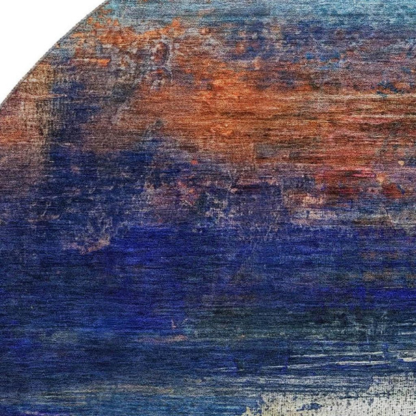 8' Blue And Pink Abstract Washable Round Rug With UV Protection
