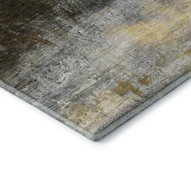 9' X 12' Chocolate And Gold Abstract Washable Area Rug With UV Protection