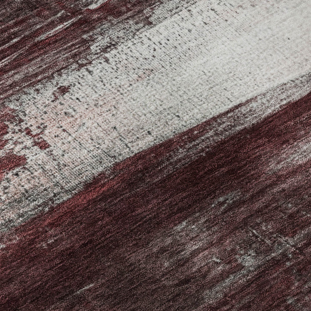 9' X 12' Merlot And Ivory Abstract Washable Area Rug With UV Protection