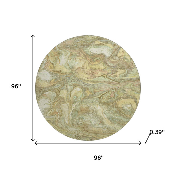 8' Gold And Beige Abstract Washable Round Rug With UV Protection
