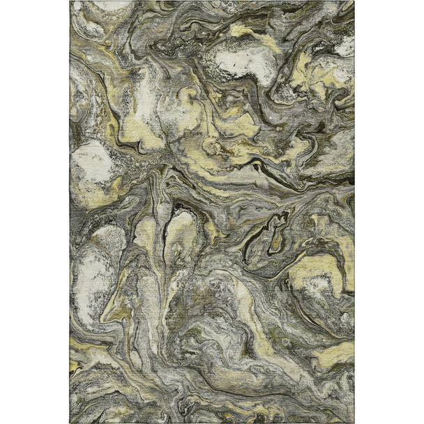 9' X 12' Pewter And Gold Abstract Washable Area Rug With UV Protection