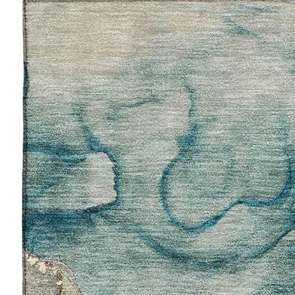 8' X 10' Brown And Teal Abstract Washable Area Rug With UV Protection