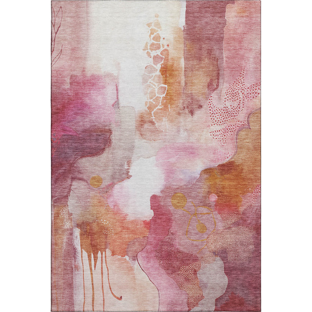 9' X 12' Pink And Ivory Abstract Washable Area Rug With UV Protection