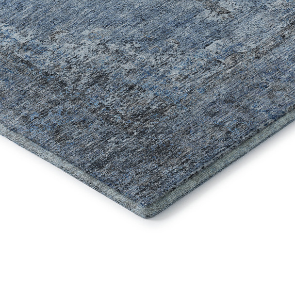 8' X 10' Denim Blue And Gray Medallion Washable Area Rug With UV Protection