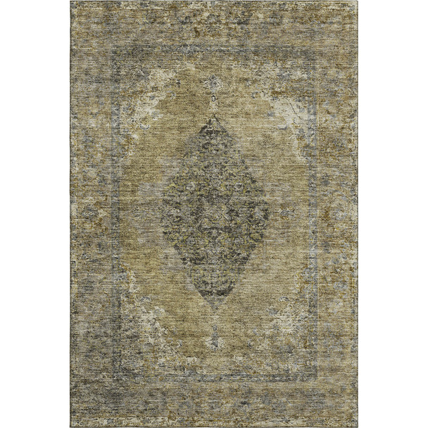 9' X 12' Khaki And Beige Medallion Washable Area Rug With UV Protection