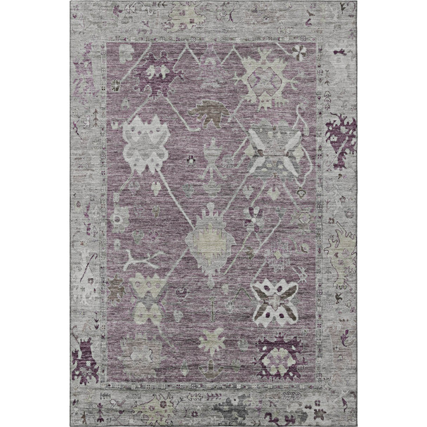 10' X 14' Merlot And Gray Oriental Washable Area Rug With UV Protection