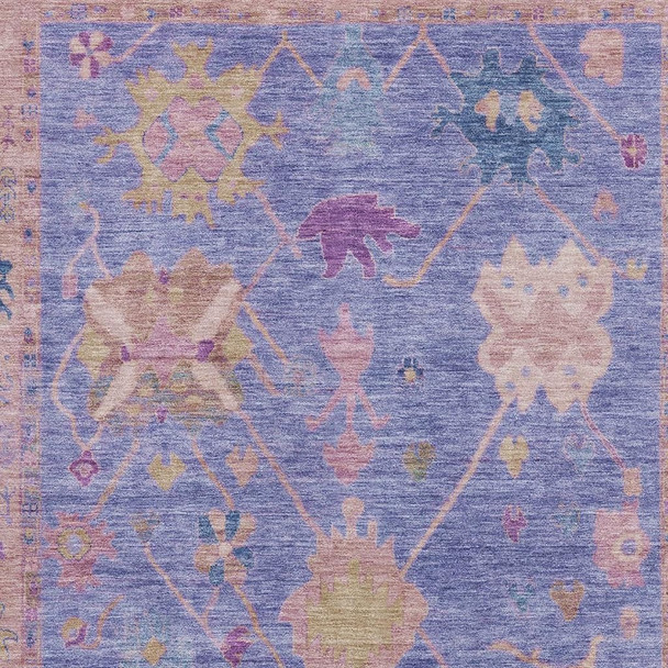 3' X 5' Purple And Blue Oriental Washable Area Rug With UV Protection