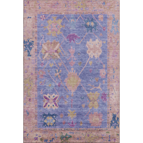 8' X 10' Purple And Blue Oriental Washable Area Rug With UV Protection