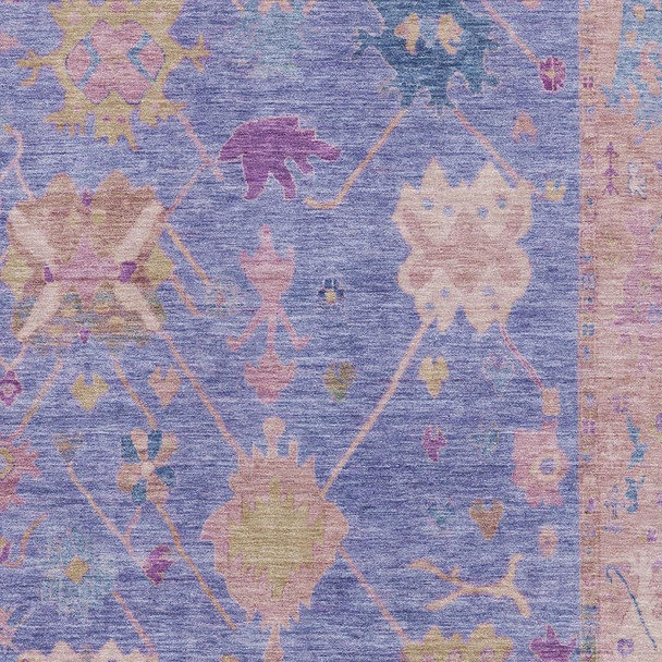 9' X 12' Purple And Blue Oriental Washable Area Rug With UV Protection