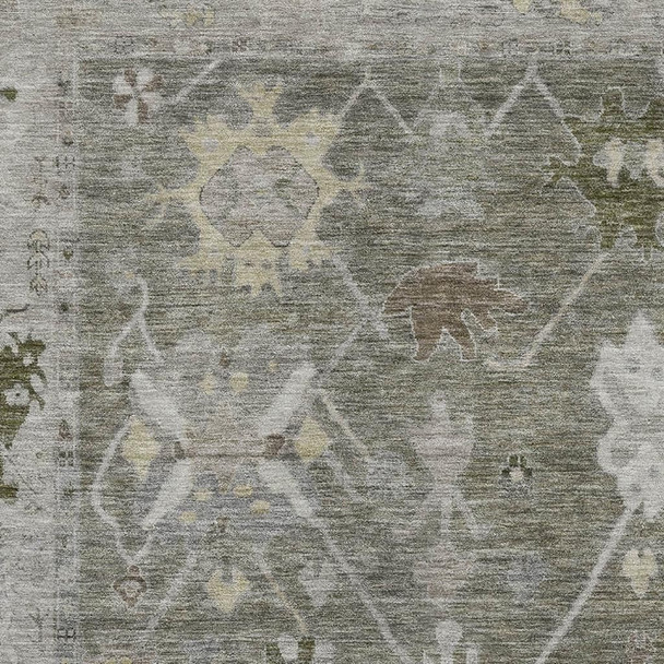 9' X 12' Pewter And Gray Oriental Washable Area Rug With UV Protection