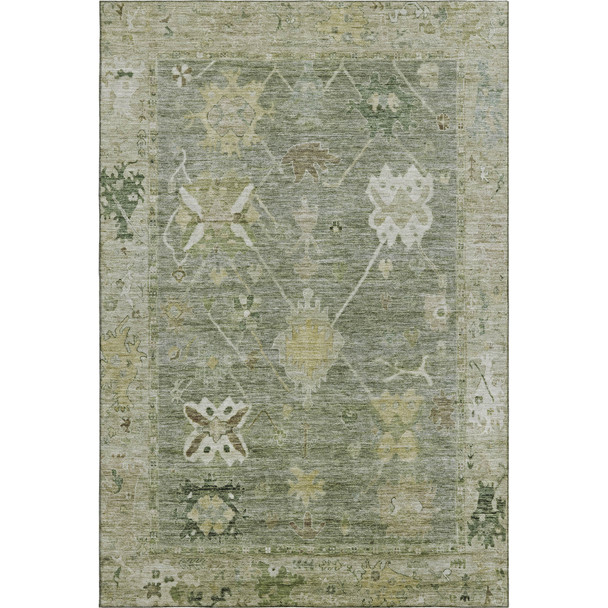 10' X 14' Sage And Beige Oriental Washable Area Rug With UV Protection