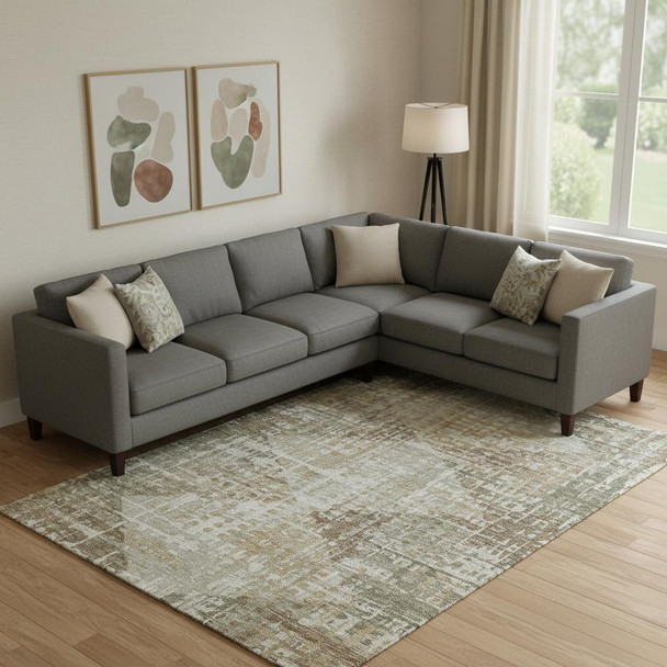 10' X 14' Sage And Beige Geometric Washable Area Rug With UV Protection