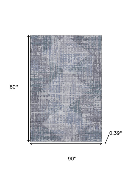 5' X 8' Blue And Purple Geometric Washable Area Rug With UV Protection