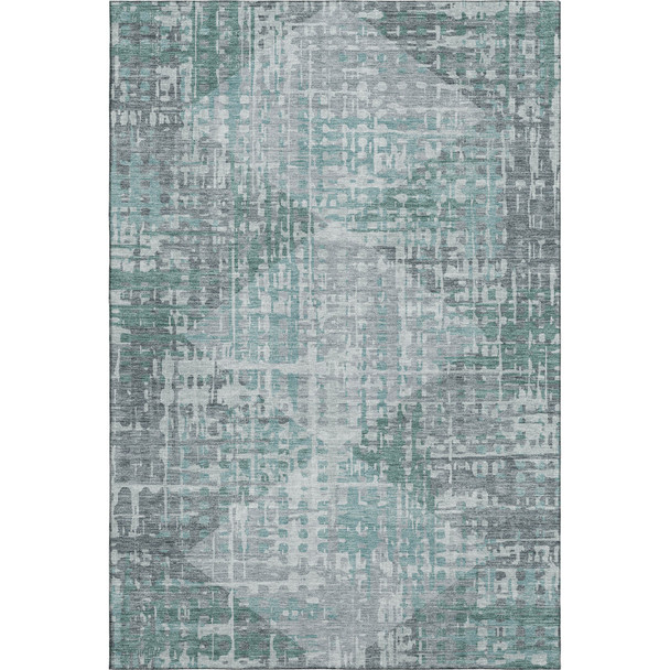 5' X 8' Teal And Gray Geometric Washable Area Rug With UV Protection