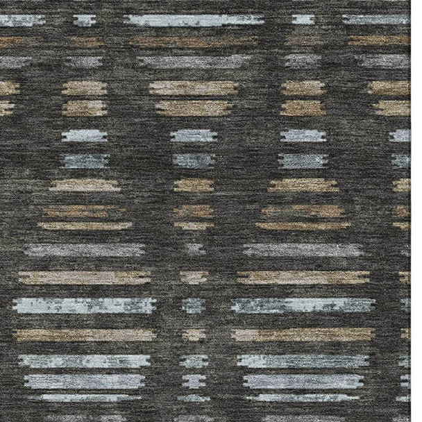 10' X 14' Coffee And Gray Striped Washable Area Rug With UV Protection