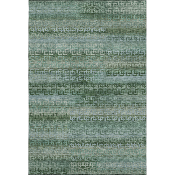 9' X 12' Sage And Blue Striped Washable Area Rug With UV Protection