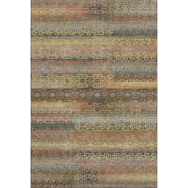 10' X 14' Brown And Gold Striped Washable Area Rug With UV Protection