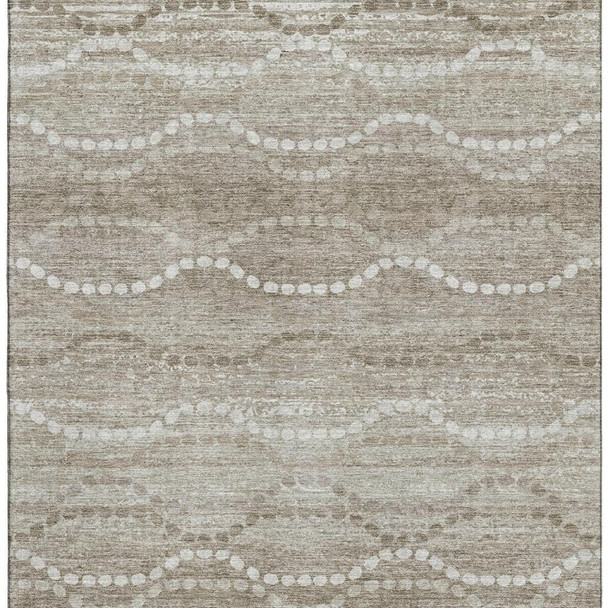 9' X 12' Khaki And Ivory Abstract Geometric Washable Area Rug With UV Protection
