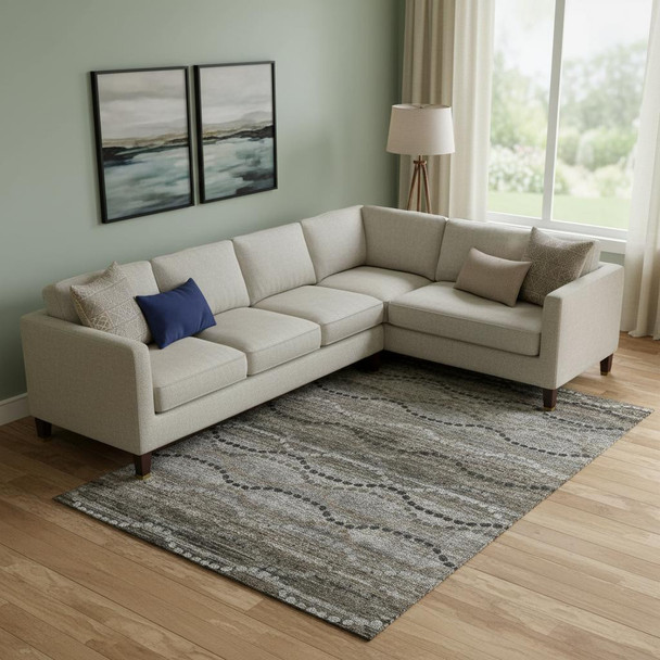 9' X 12' Chocolate And Gray Abstract Geometric Washable Area Rug With UV Protection