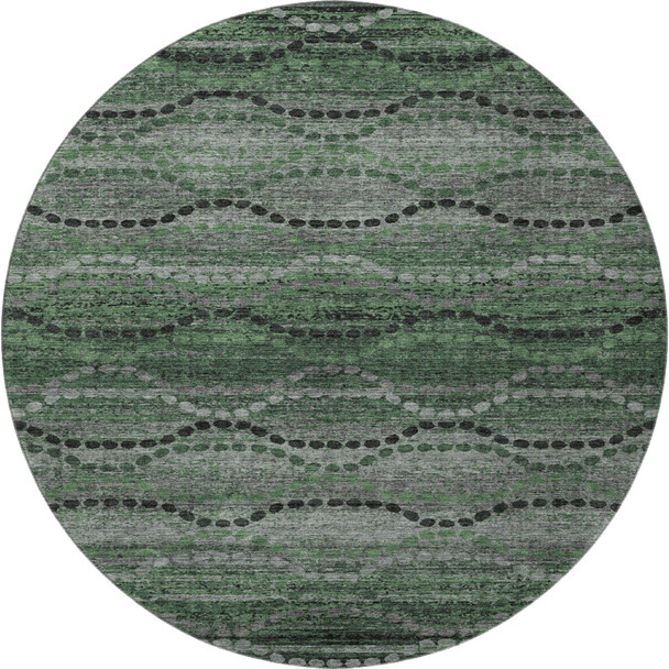 8' Olive Green And Gray Abstract Geometric Washable Round Rug With UV Protection