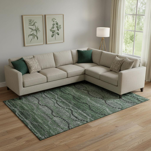 8' X 10' Olive Green And Gray Abstract Geometric Washable Area Rug With UV Protection