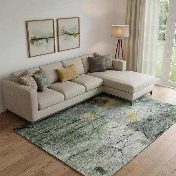 10' X 14' Pewter And Charcoal Abstract Washable Area Rug With UV Protection