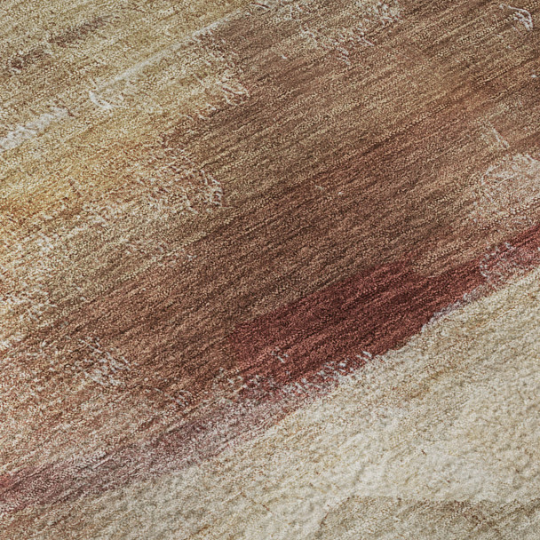 3' X 5' Terra Cotta And Ivory Abstract Washable Area Rug With UV Protection
