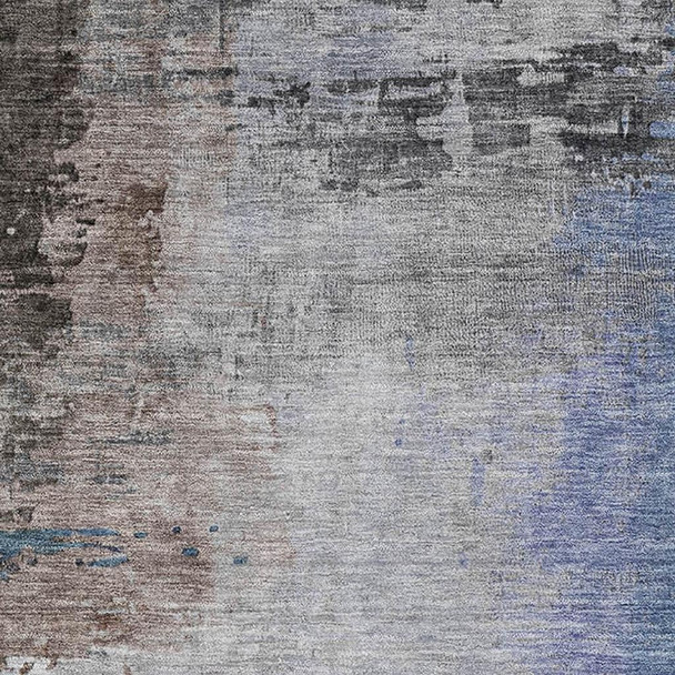 8' X 10' Brown And Blue Abstract Washable Area Rug With UV Protection