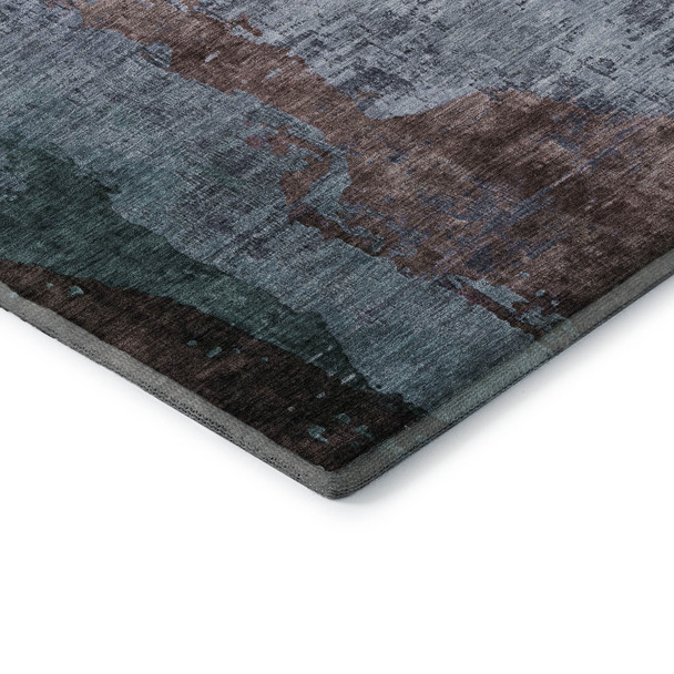 8' Blue And Brown Abstract Washable Round Rug With UV Protection