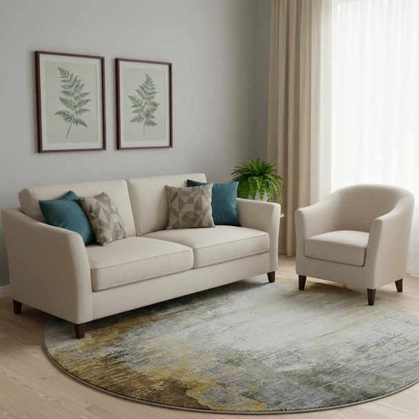 8' Chocolate And Beige Abstract Washable Round Rug With UV Protection