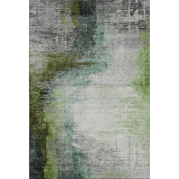 9' X 12' Green And Gray Abstract Washable Area Rug With UV Protection