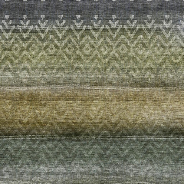 10' X 14' Green And Charcoal Geometric Washable Area Rug With UV Protection