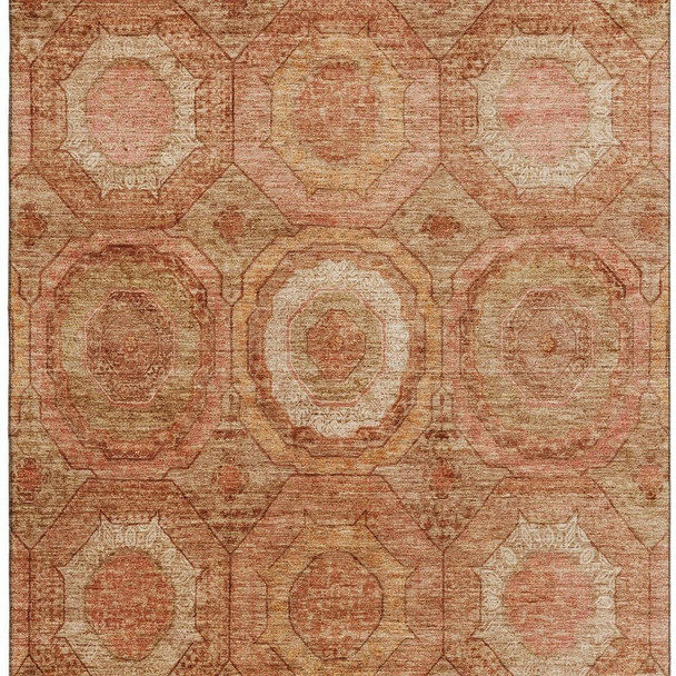 3' X 5' Terra Cotta And Copper Geometric Washable Area Rug With UV Protection