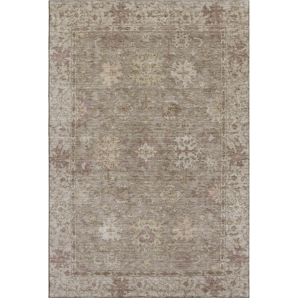 9' X 12' Khaki And Beige Oriental Washable Area Rug With UV Protection
