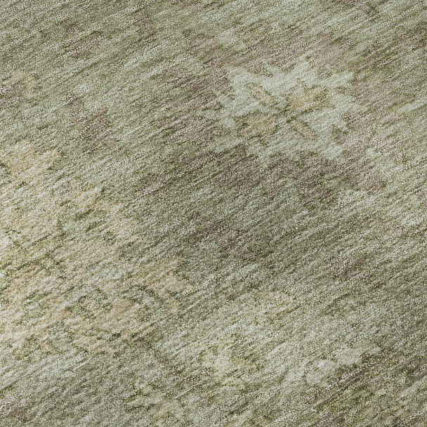 5' X 8' Sage And Beige Oriental Washable Area Rug With UV Protection